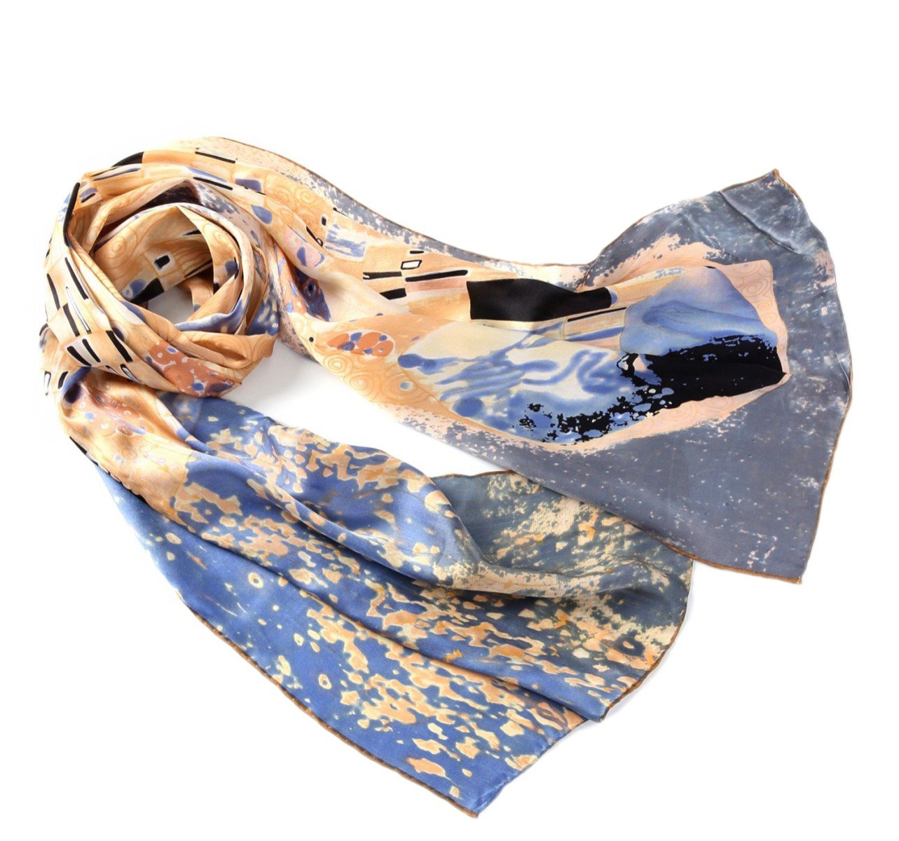 Prettystern Women 63 Inch long Gustav Klimt art nouveau painting Scarf (golden lines Grey-blue) - the Kiss P918