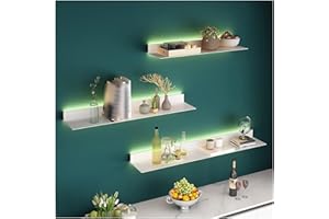 Floating Display Shelf with Led Lights， Steel Plate Sided Wall Mounted Storage Shelf Metal Display Shelves(White,80x20x6CM)