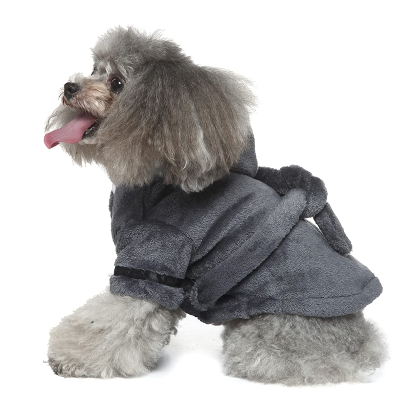 Puppy Drying Coat Hotel Bathrobe Sleeping Clothes with Sleeves for Small & Medium Pets Super Absorbent Bath Robe Towel Quick Dry Dog Cat Hooded Dressing Gown Pajamas Adjustable Nightgown Sleepwear