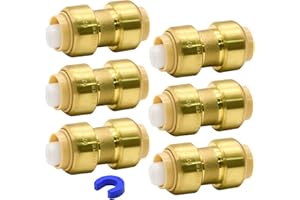 6 Pack 1/2" Push-to-Connect Plumbing Fittings, 1/2" Straight/Elbow/Tee Plumbing Fitting with 1/2" Disconnect Clip, Lead Free 