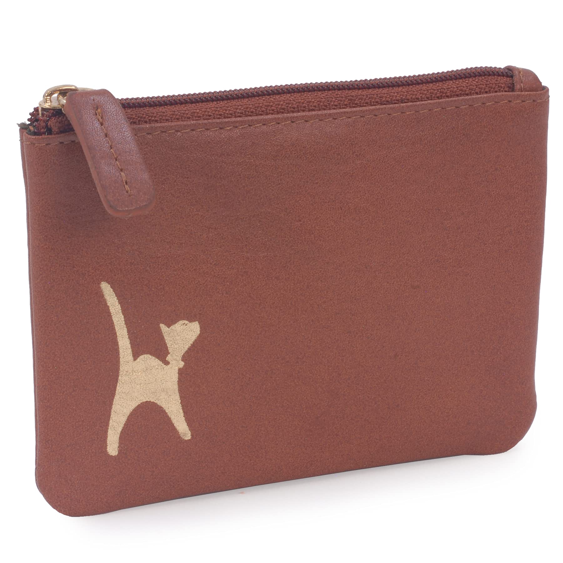 Catwalk Collection Handbags - Ladies Small Leather Coin Purse - Zip Pouch with Credit Card and Coin Pocket - RFID - Gift Boxed - Mimi - Tan Gold