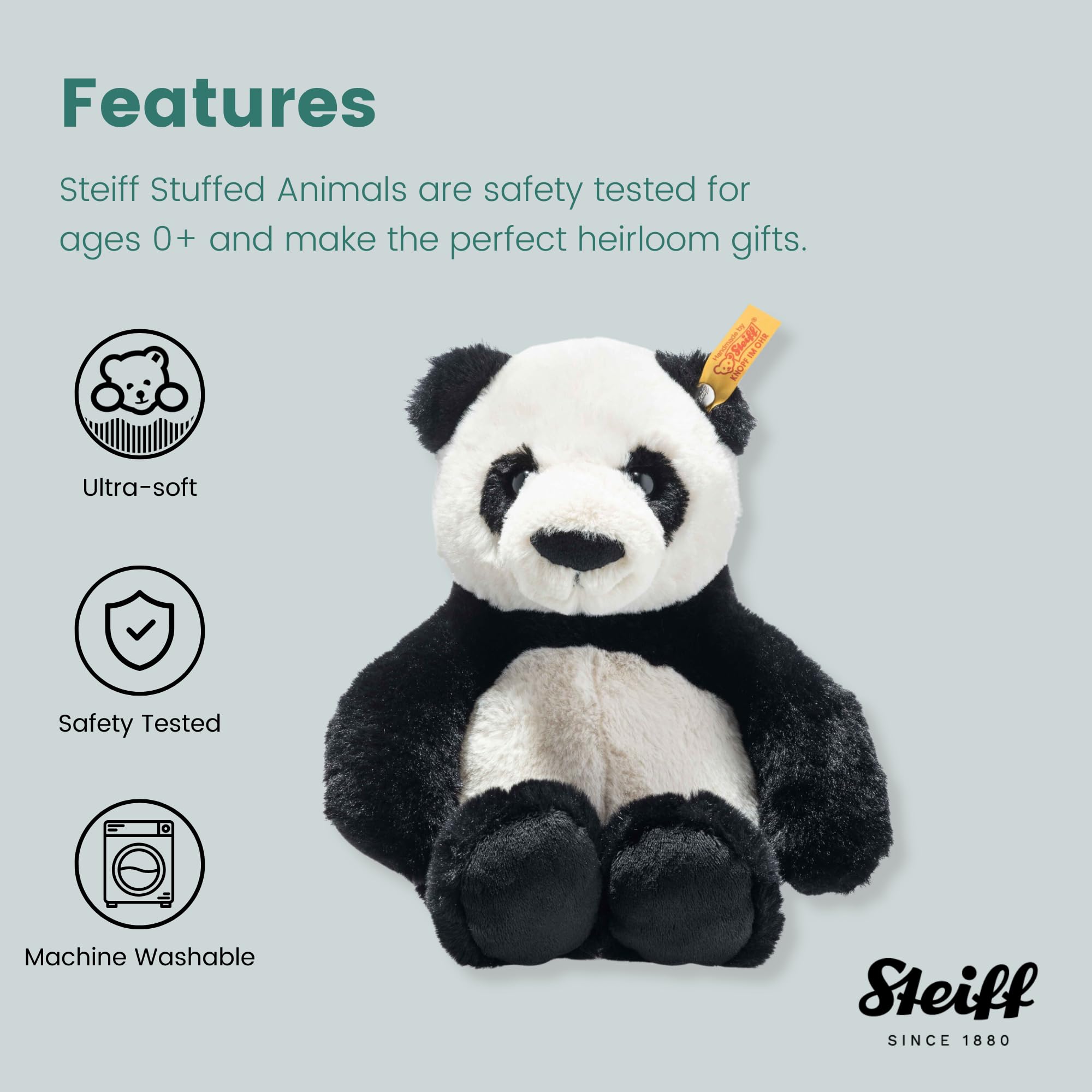 Steiff 75650 Soft Cuddly Friends Ming Panda-27 cm-Kuscheltier für Kinder – kuschelig & weich-waschbar (075650), weiß/schwarz 3