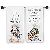 MNKVITMEAK Funny Dachshund Kitchen Towels, Weiner Dog Dachshund Gifts for Women Men Dish Tea Towels, Doxie Sausage Dog Decorative Hand Towel for Kitchen, 16x24 Inch Set of 2