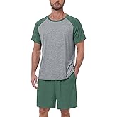 MLXSJ Mens Pajama Set Summer Pjs Sleepwear Lightweight Short Sleeve Pjs Soft Comfy Sleep Set With Pocket