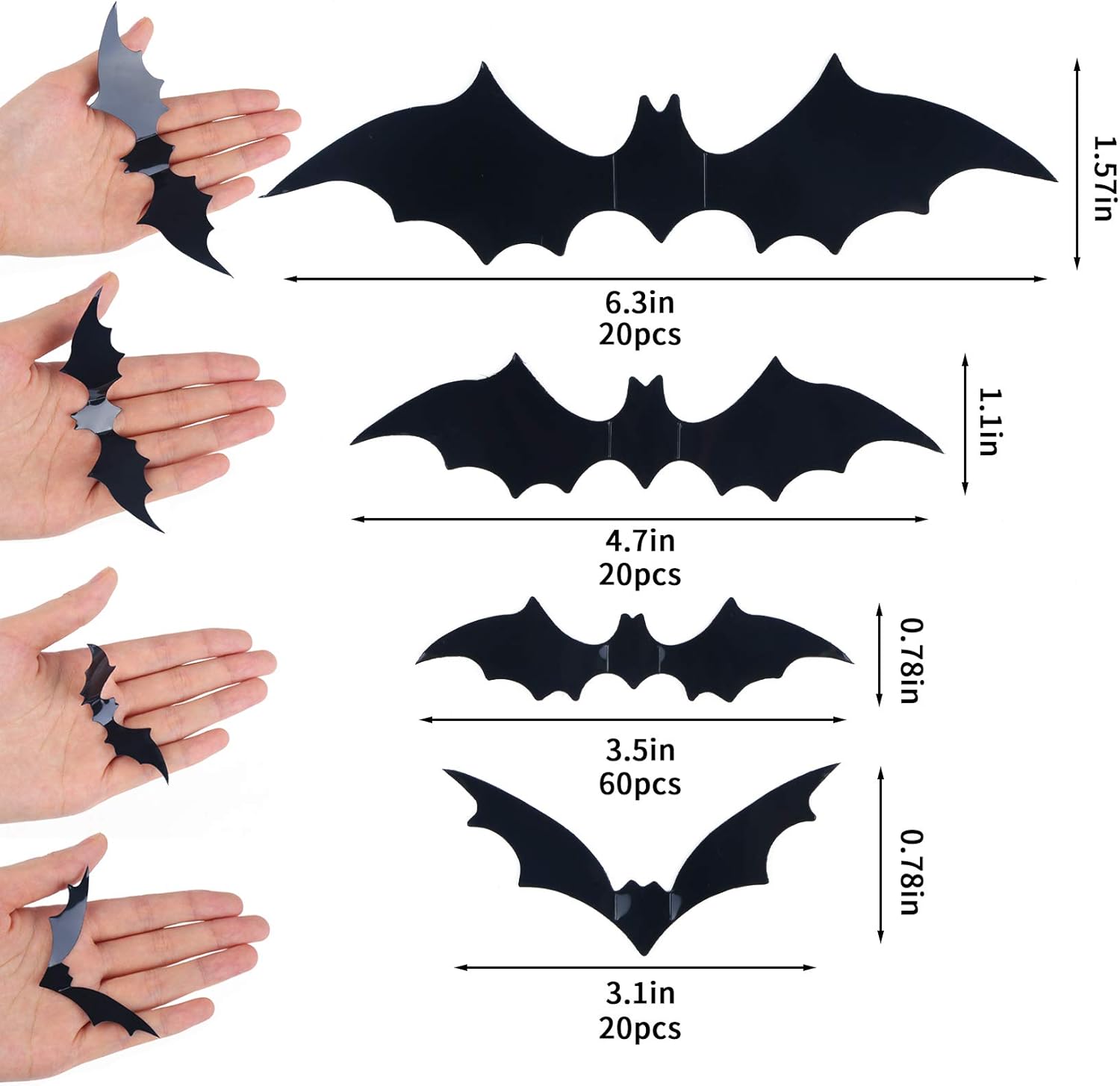 DIYASY Bats Wall Decor,120 Pcs 3D Bat Halloween Decoration Stickers for Home Decor 4 Size Waterproof Black Spooky Bats for Room Decor: Kitchen & Dining