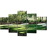 Chicicio Augusta National Golf Club, Green Golf Course Wall Decor Pictures 5 Piece Canvas Art Frame Artwork Poster Painting Ready to Hang(60''Wx32''H)
