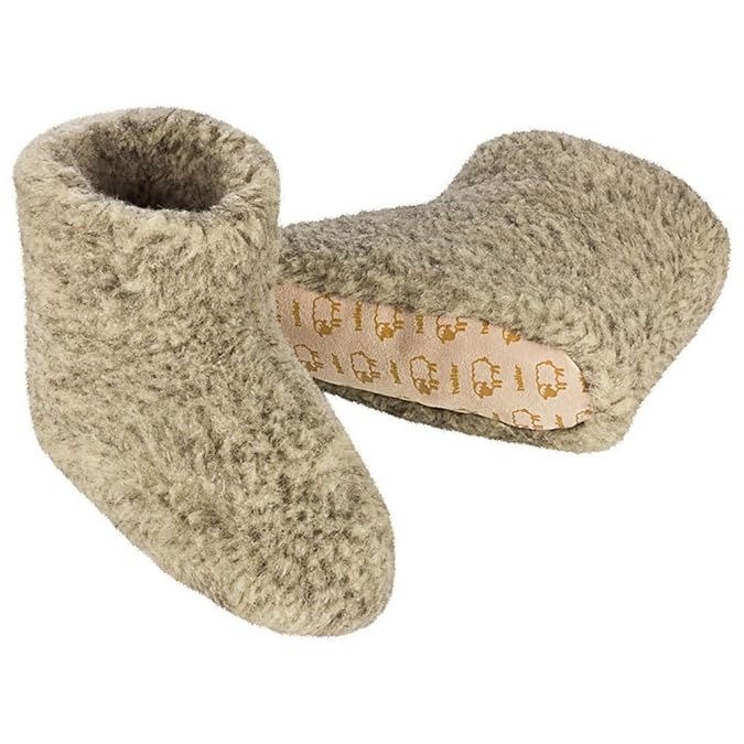 100% Reine Schafwolle Hausschuhe Wollhausschuhe Hüttenschuhe Stiefel - (Gr. 36-47) Damen Herren - Grau