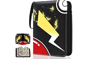 HANBRAMO Trading Card Binder, 4 Pocket Card Binder with 55 Removable Sleeves, PU Card Collection Binder with Zipper, Card Holder Binder, Collector Card Binder for Boys and Girls