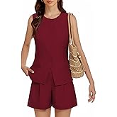 Casly Lamiit Women's Summer 2 Piece Short Sets Crew Neck Button Down Vest with Pockets for Business Casual Work Blazer Set