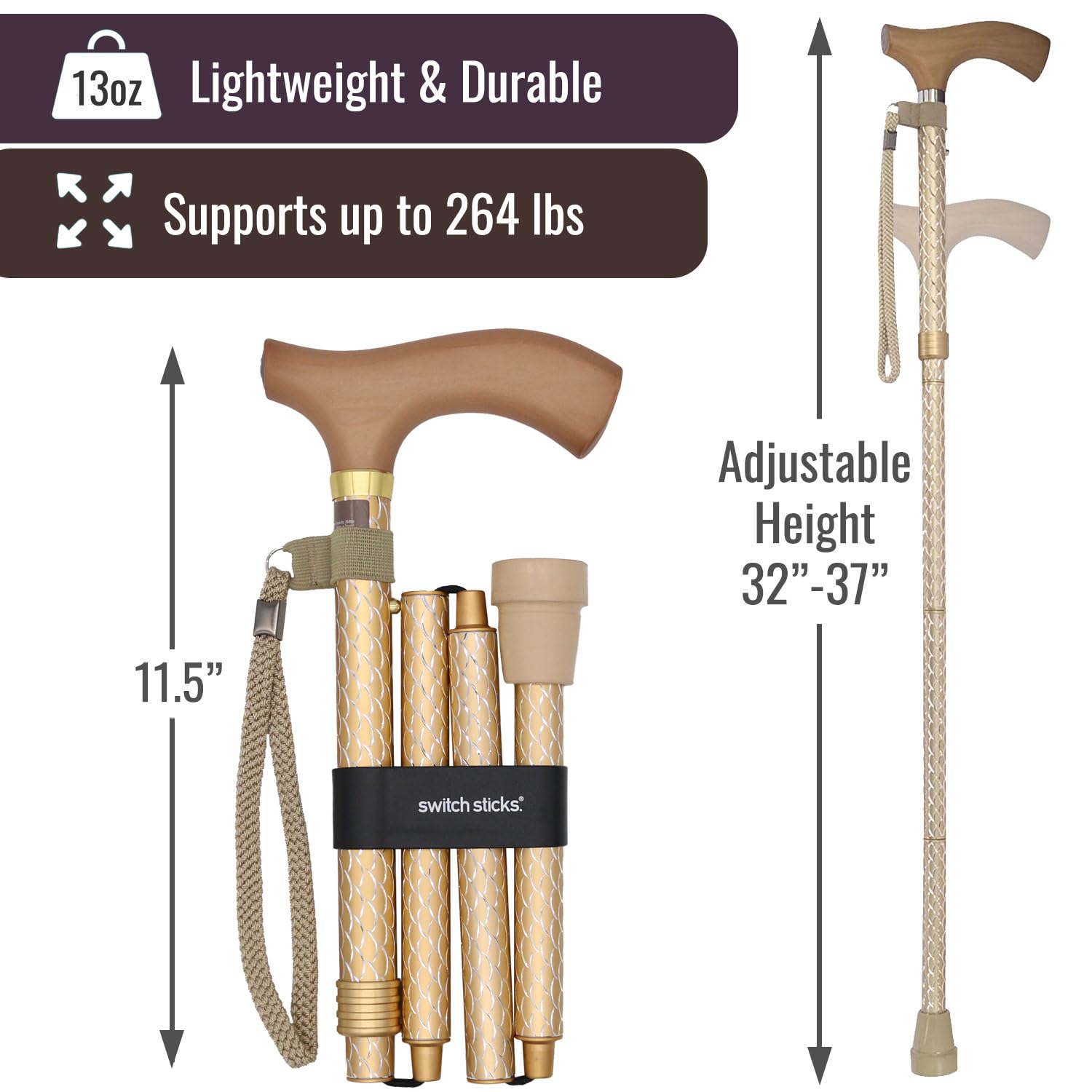 Switch Sticks Walking Cane for Men or Women, Foldable and Adjustable from 32-37 Inches, FSA and HSA Eligible