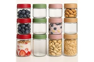 TBWIND 12 Pack 4oz 10oz 16oz Glass Jars with Lids, Wide Mouth Mason Jars, Overnight Oats Containers with Airtight Lids, Salad