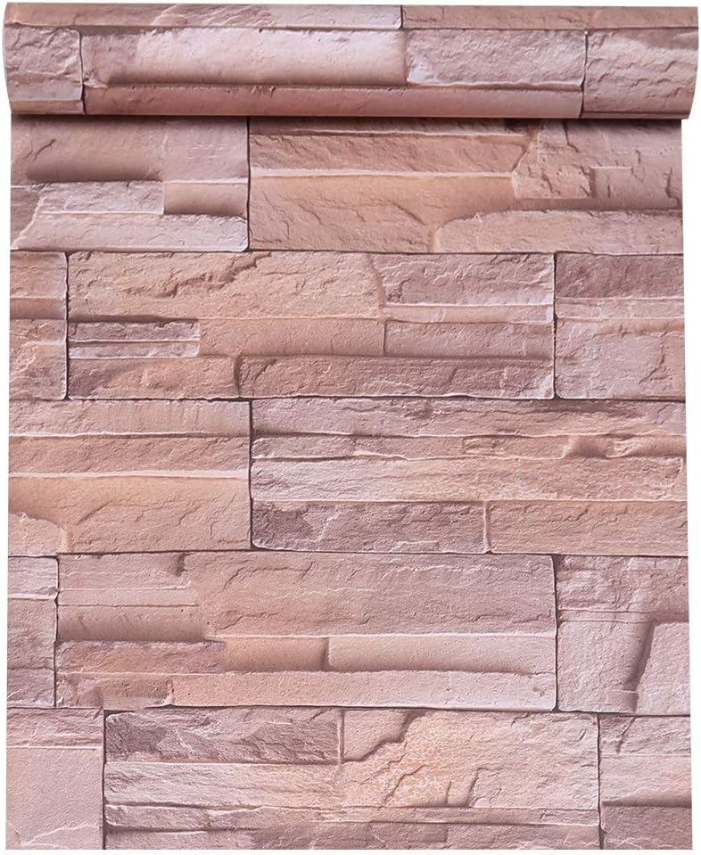 VEELIKE 40cm x 300cm Brick Effect Wallpaper Waterproof Self Adhesive Vinyl Stone Kitchen Contact Paper Backsplash Oilproof Washable for Living Room Bedroom Worktop Countertop Easy to Clean Removable