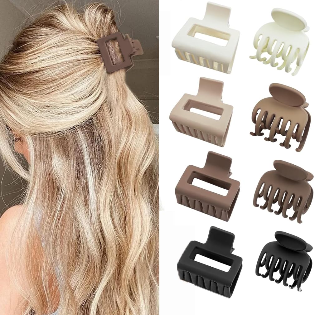 8 Pack Double Row Teeth Small Hair Claw Clips 1.6" Matte Hair Clips for Women Cute Claw Clips Set for Thin Hair Mini Accessories for Girls