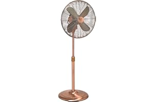Deco Breeze Pedestal Standing 3 Speed Oscillating Fan with Adjustable Height, 16 inches, Brushed Copper