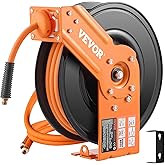 VEVOR Retractable Air Hose Reel, 3/8IN x 50FT Rubber Air Hose Max 300PSI, Air Compressor Hose Reel Auto-Rewind with 5FT Lead in, Ceiling/Wall Mount Heavy Duty Single Arm Reel & 180° Swivel Bracket