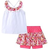 LittleSpring Girls Summer Outfits for Girl Floral Tank Tops and Shorts Casaul Set