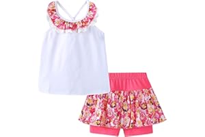 LittleSpring Little Girls Summer Outfits Floral Tank Top and Shorts 2 Pcs Clothes Set