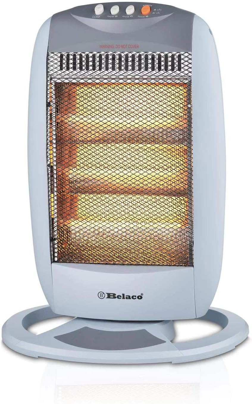 Belaco Electric 3 Bar Halogen Heater 1200W, Portable Room Heater with 3 Heat Settings, 90° Oscillation