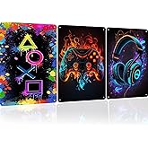3 Pack Game Room Decor for Teen Boys Bedroom Gaming Room Accessories Stuff Cool Poster Gifts for Gamer Guys Metal Signs Wall Decor