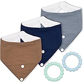 Baby 3-Piece Drool Towel and 2-Piece Teething Kit, 100% Cotton, Including Detachable Snap Fasteners, Soft and Skin Friendly