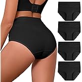 GAI YI 4Pack Women's Briefs High Waist Tummy Control Cotton Underwear Jacquard Lace Panties for Women Ladies Panty