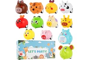 RITASTAR Small Pull Back Toy Cars Set,12 PCS Mini Racing Vehicles for Holiday Birthday Party Favors,Goodie Bag Stuffers,Classroom Prizes,Bulk Toys for Kids (Tiger,Cow,Bee,Zebra,Pig,Owl,Elephant Zoo Design)