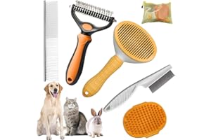 KUEIOX Dog Brush for Shedding,6 PCS in One Pet Slicker Hair Brush Kit with Pet Nail Clipper and File - Dog Cat Grooming Deshedding Undercoat Rake Brush Comb for All Small Large Dogs Cats Orange