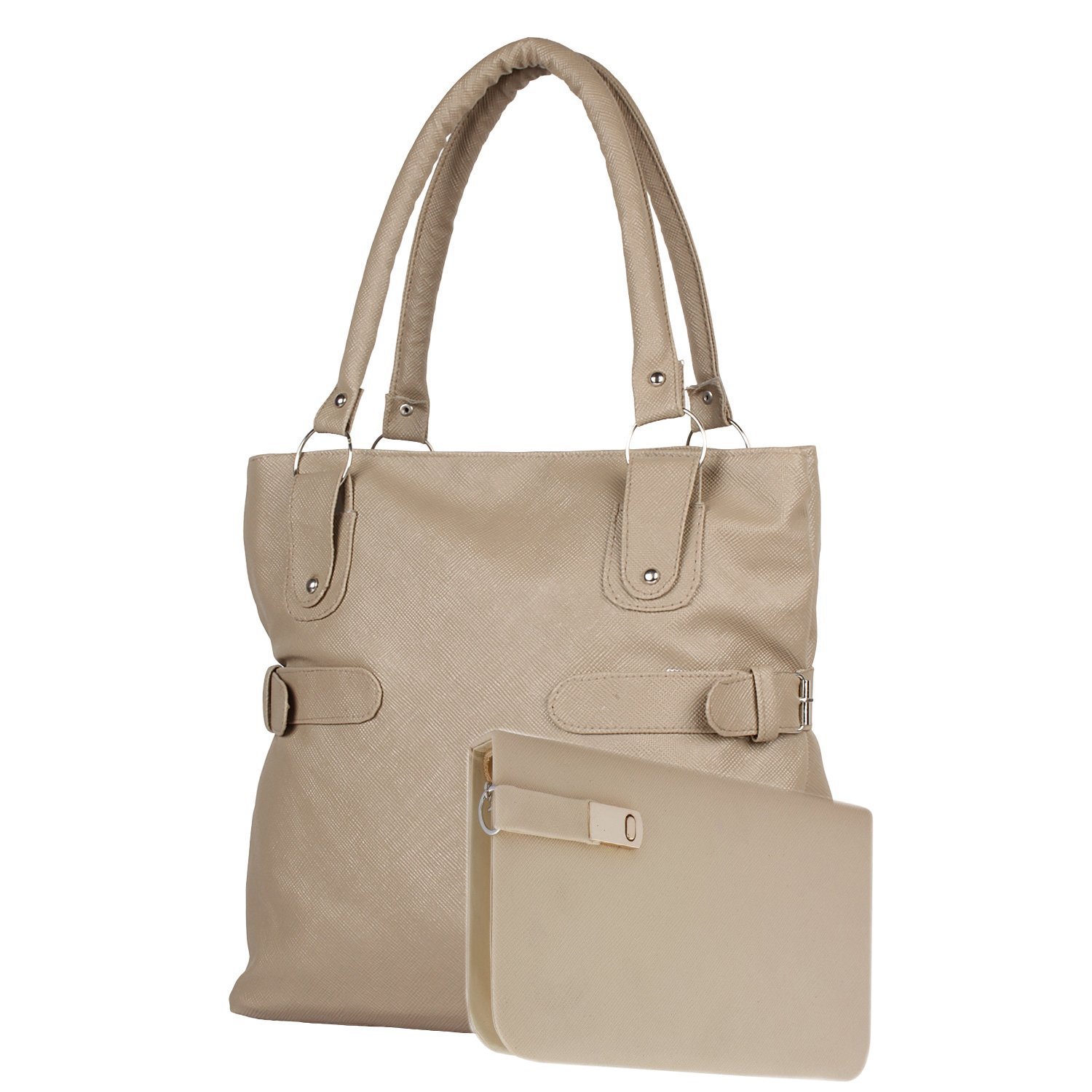 salebox fashions women side bucklepari leather hand bag with wallet combo pack of two- cream