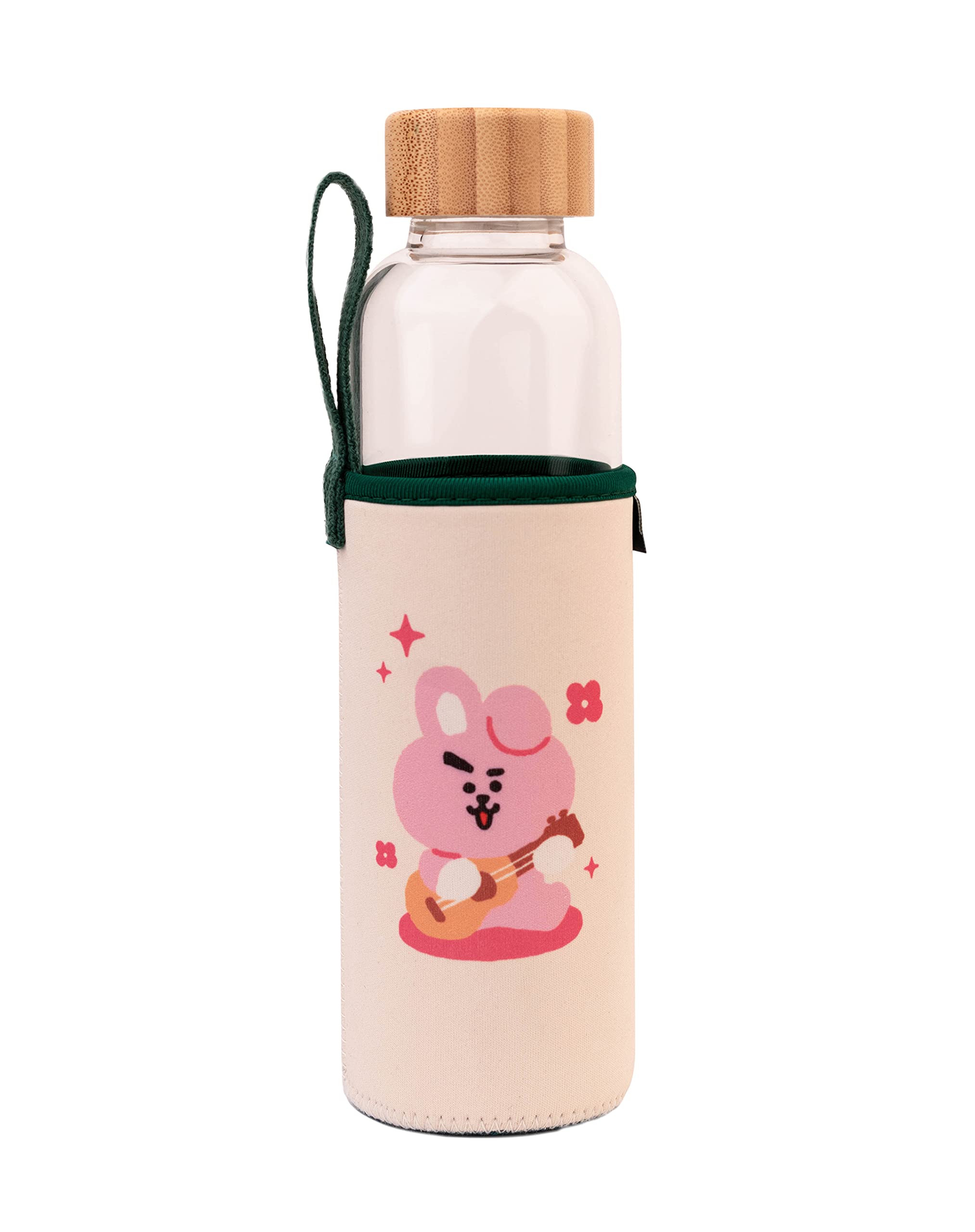 Grupo Erik BT21 Glass Water Bottle - 17oz / 500ml Water Bottle, Glass Bottle, Hot and Cold Water Bottle, Travel Bottles, Gym Bottle - BT21 Gifts, Kawaii Gifts