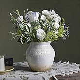 Quoowiit Ceramic Rustic Farmhouse Vase, White Distressed Flower Vase for Home Decor, Boho Decorative Vases for Centerpiece Table Decorations, Vases for Living Room Kitchen Entryway Mantle Shelf Decor
