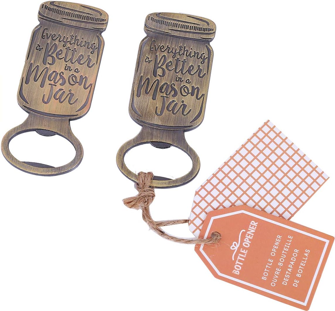 WeddParty Pack of 24 Mason Jar Bottle Openers Wedding Party Favors for Guests Beer Cola Opener With Kraft Tag for Bridal Baby Shower Party,Anniversary,Birthday,Decorations（Mason Jar)