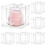 Cididu 6 Pcs Clear Cake Box with Ribbon 2-Layer