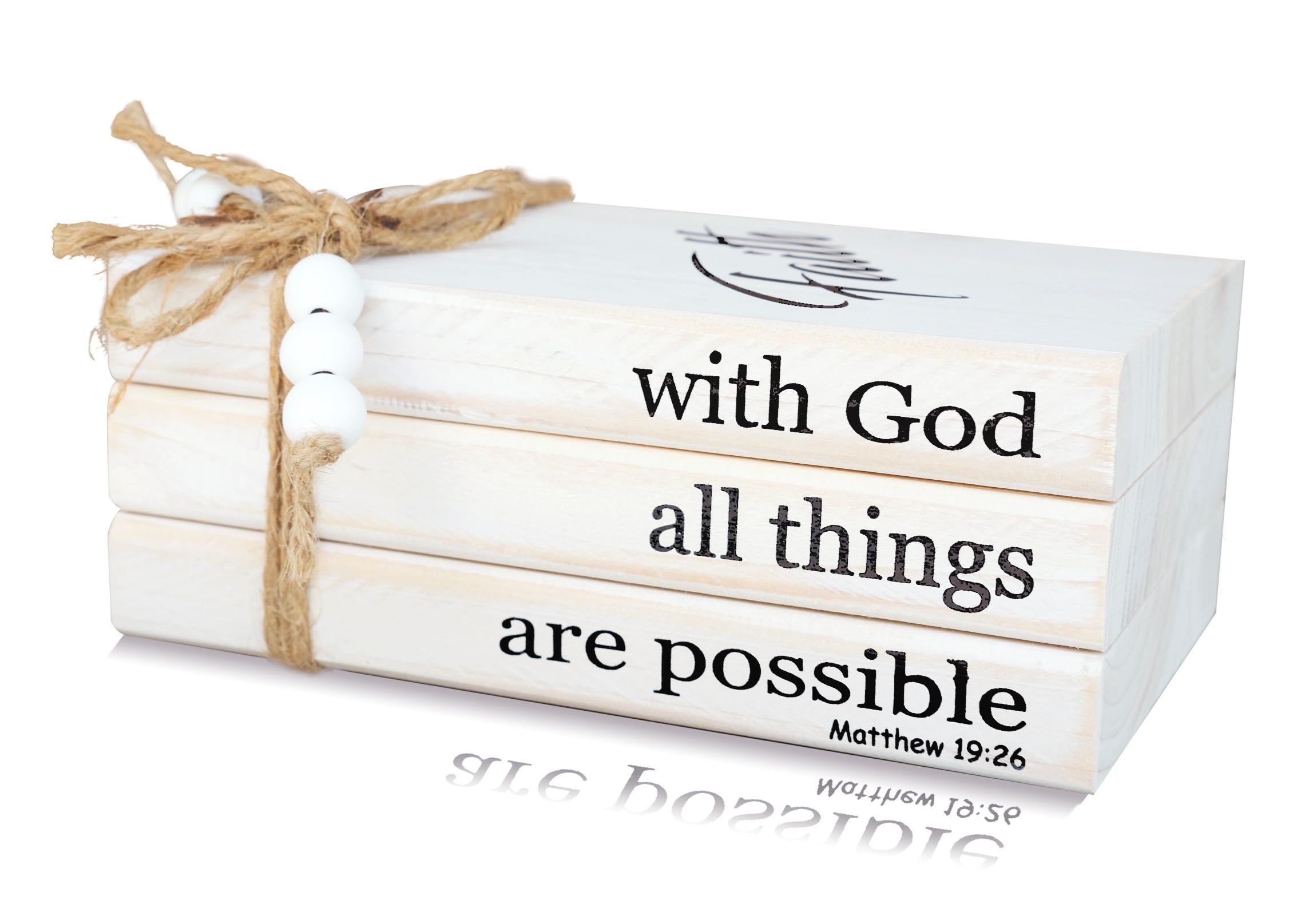 GNIYNAY Rustic Faux Books for Modern Home Decor - Stacked Books for Coffee Tables & Bookshelves - With God All Things Are Possible Wooden Sign