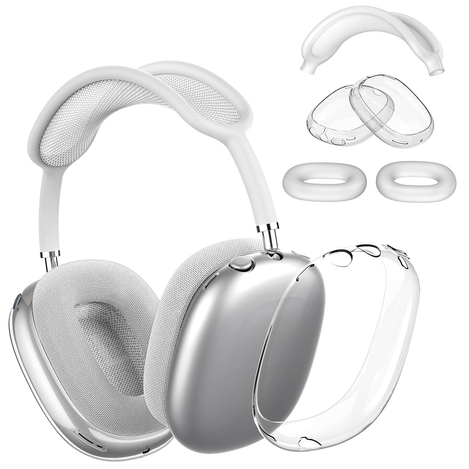 Silicone Case Cover for AirPods Max Headphones, Anti-Scratch Ear Pad Case Cover/Clear TPU Ear Cups Cover/Headband Cover for AirPods Max, (White)