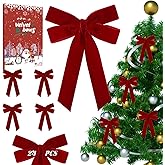 MBYLOEBA 24 Pcs Velvet Christmas Tree Bows - 7 x 5 Inch Wide Ribbon Xmas Decor for Tree, Vintage Xmas for Wreaths, Festive Ribbon for Garland (Double Bows, Red)