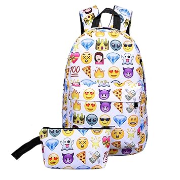 Rrimin 2PCS 3D Printed Backpack Smile Face Cute Shoulder Bags School Bags (Emoji)