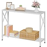 Tajsoon Console Table 41.8”, 2-Tier Entryway Table Narrow Sofa Table with Shelves, Entrance Table with Stable X-Frame, for Entryway, Hallway, Living Room, Foyer, Corridor, Office, White