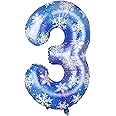 Lunmon 40 Inch Blue Snowflake Balloon Number 3 Snowflake Balloon Snowflake Birthday Balloons Decorations for Girls Birthday Snowflake Themed Party Supplies Winter Party Decorations(Number 3)