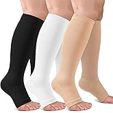 3 Pack Copper Compression Socks for Women & Men, 20-30mmHg Open Toe Knee High Stockings for Circulation Support