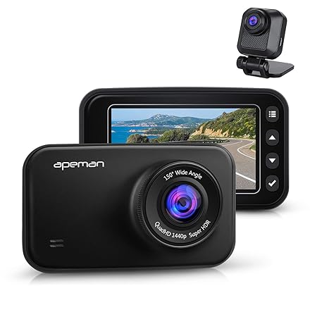 apeman Dual Lens Autokamera Dashcam WQHD 1440P 2K Dashboard Video Recorder 1080P FHD R¨¹ckkamera mit IR Sensor, 6G Lens, G-Se