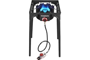 Vivicreate 30000 BTU Propane Gas Stove Outdoor Single Burner Adjustable Height with 20PSI Regulator Heavy Duty Cooker for Patio Camping Garden BBQ Fogon de Gas Estufa de Gas Portatil Parrillas