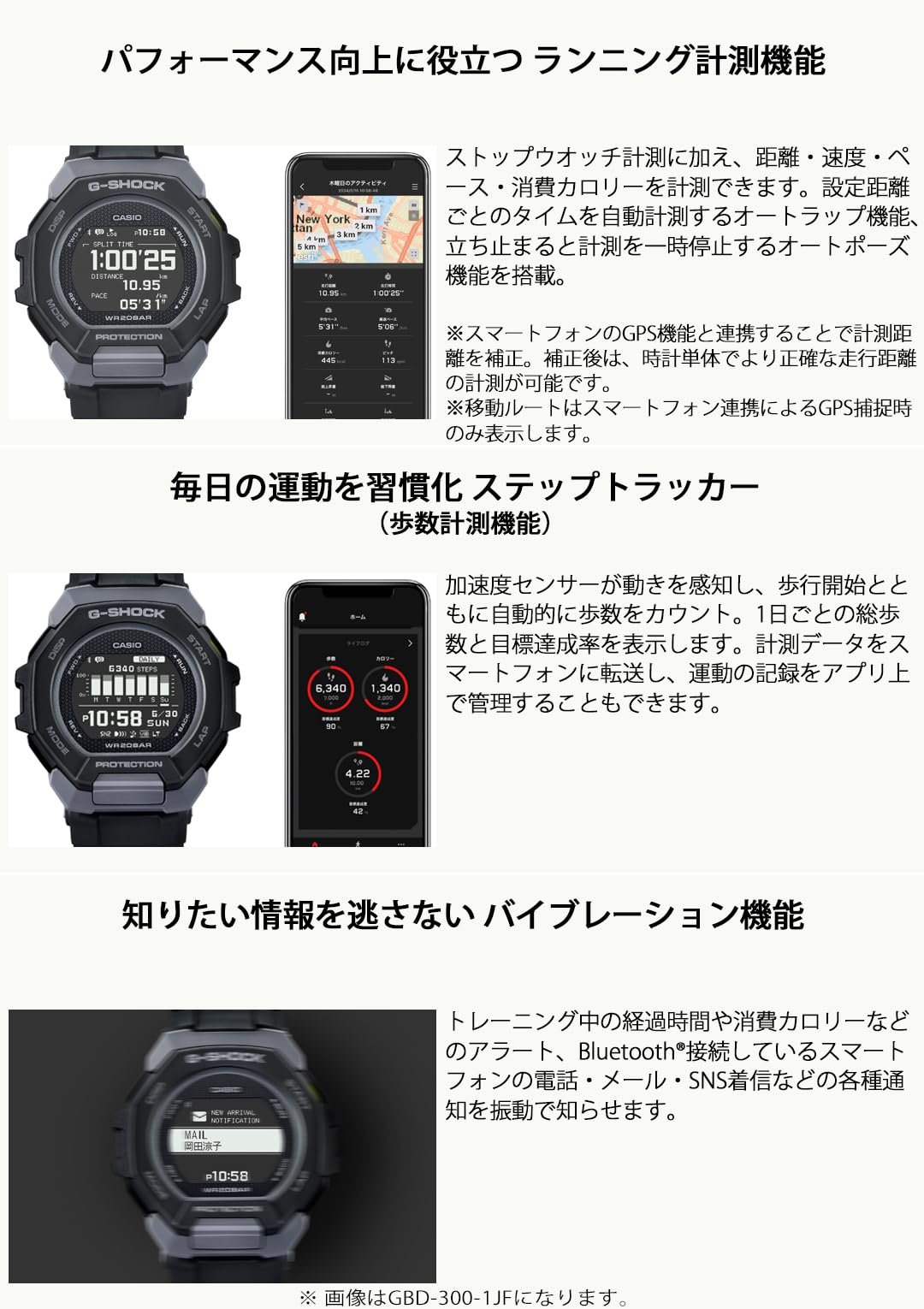 G-SHOCK(ジーショック) Casio G-SQUAD GBD-300 Wristwatch, Equipped with Bluetooth, Biomass Plastic, Black, sports