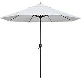 California Umbrella 9' Round Aluminum Outdoor Deck, Pool or Patio Umbrella, Crank Lift, Auto Tilt, Bronze Pole, White Olefin