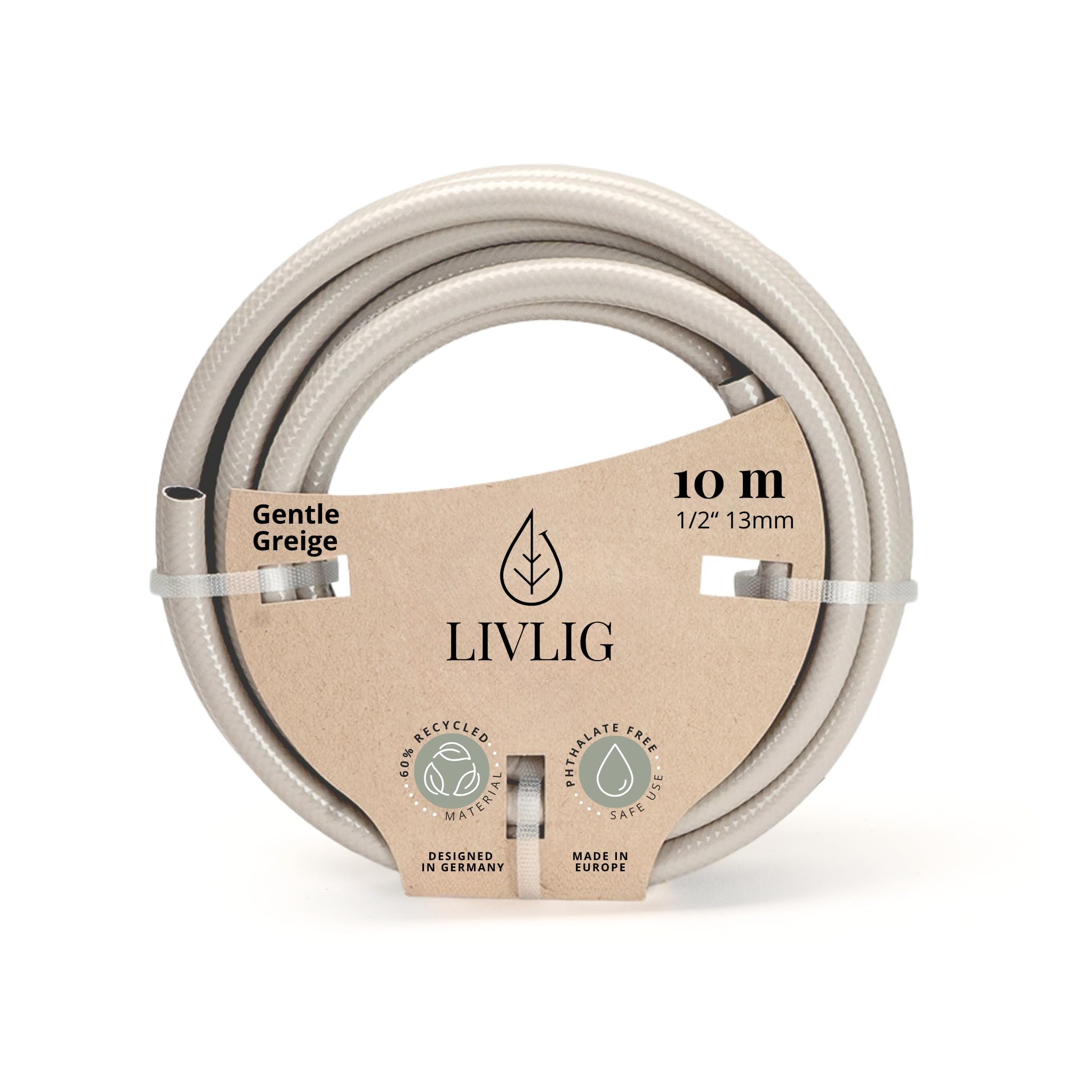 LIVLIG Garden Hose 10m, hosepipes for Garden 1/2 inch Made in Germany, 10m Hose Pipe Made of Recycled PVC, dimensionally Stable, Colour: Beige