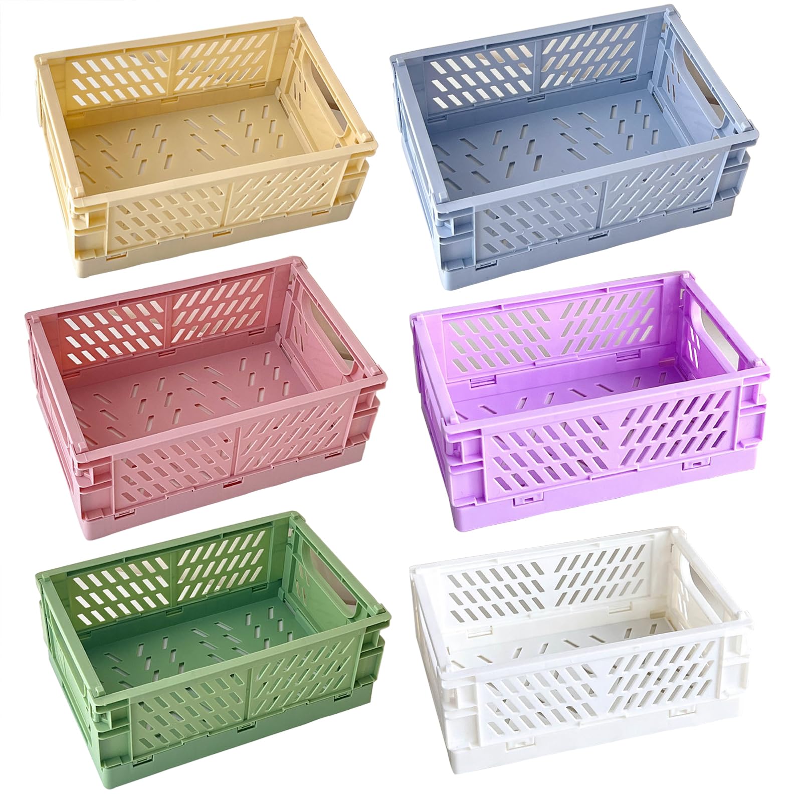 Jarsense 6PCS Mini Foldable Desktop Organizer Stackable Plate Basket Storage Box For Office Bathroom Bedroom Stationery Toiletries Cosmetics(Set2)