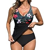 Yonique Tankini Swimsuits for Women Tummy Control Bathing Suits Two Piece Tankini Tops with Bikini Bottoms Twist Swimwear