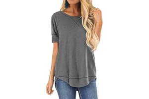 JomeDesign Summer Tops for Women Short Sleeve Side Split Casual Loose Tunic Top