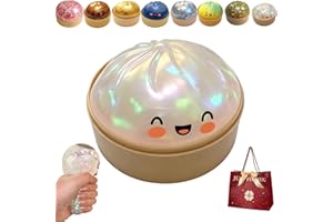 Glitter Dumpling Squishy, 2026 Upgrade Bun Squeeze Stress Relief Ball with Steamer Box,Slow-Rising Sensory Decompression Dump