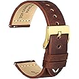 WOCCI 20mm Old-fashioned Watch Band for Men, Top Grain Leather, Golden Polished Buckle (Pecan Brown)