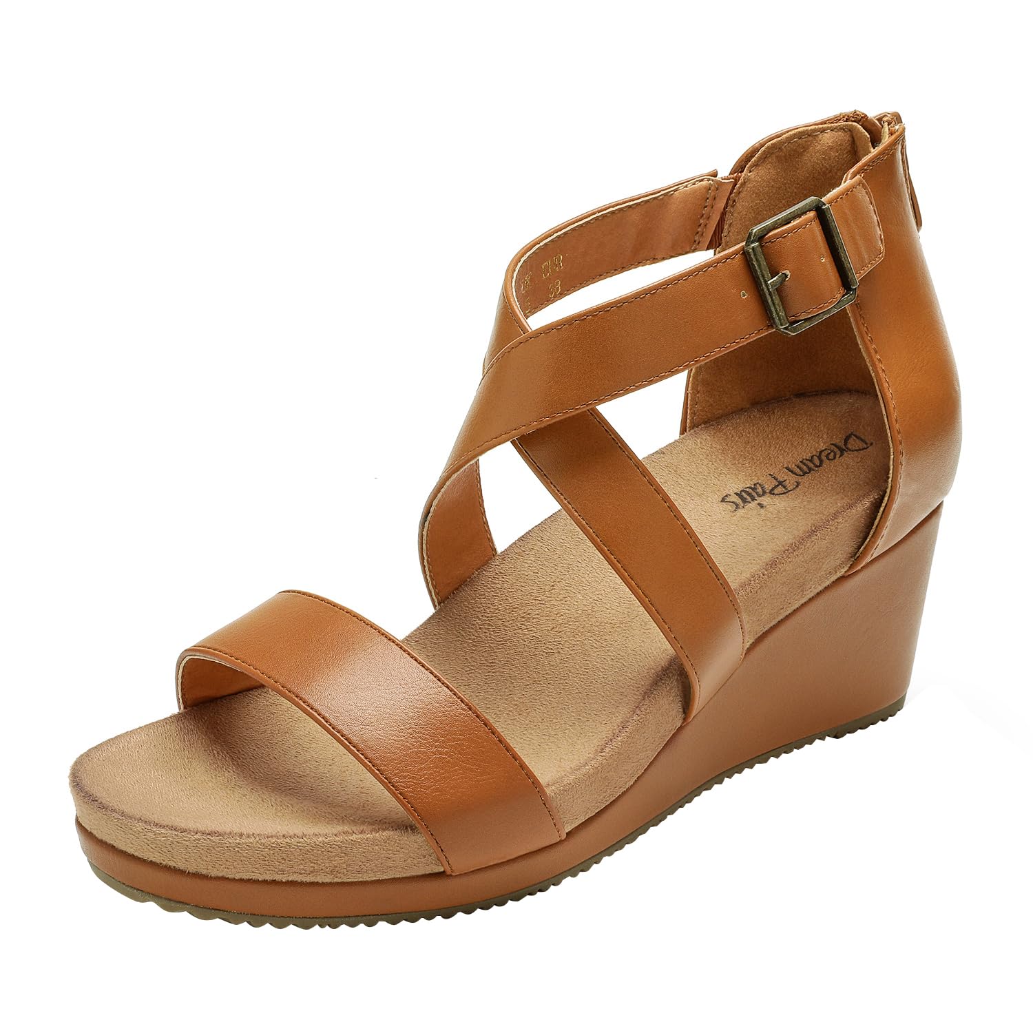 Photo 1 of DREAM PAIRS Women's Camel Pu Open Toe Buckle Ankle Strap Summer Platform Wedge Sandals Size 9 M US Nini-2